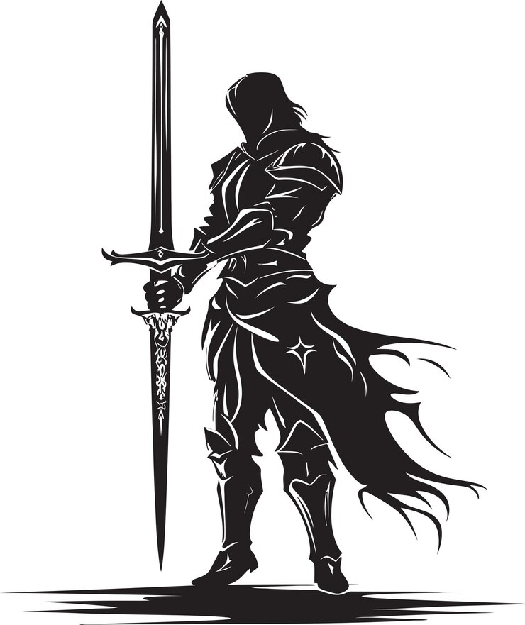Vektor royal guardian vector schwarz logo mit ritter soldaten schwert mutiger ritter emblem von ritter verkauft