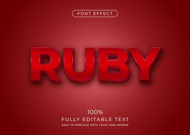 Rubinroter Texteffekt 3d. Bearbeitbarer Schriftstil