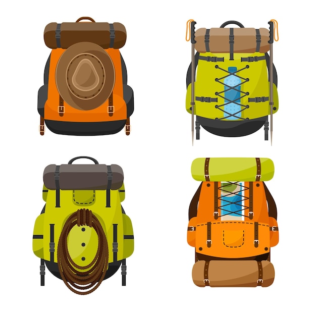 Vektor rucksack in einem flachen vektor-illustrationsstil schultasche reisen camping oder wandern tourismus gepäck