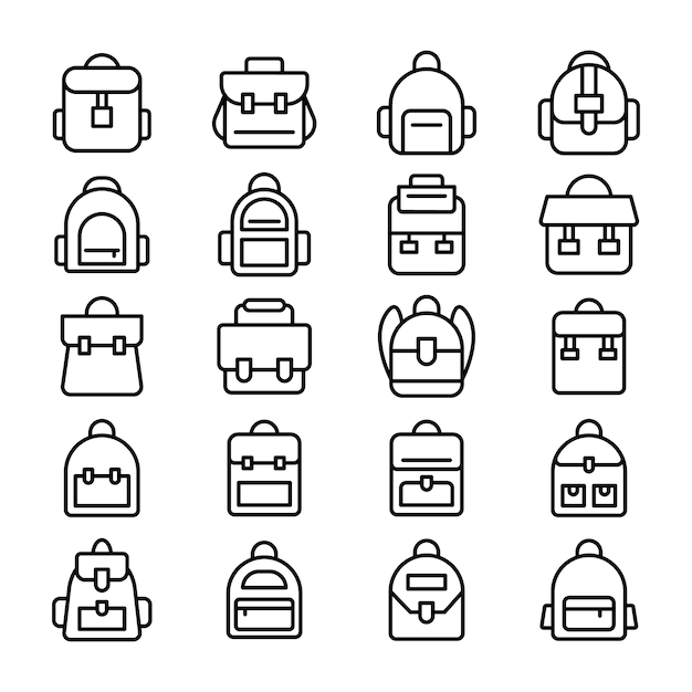 Rucksack linie icons set