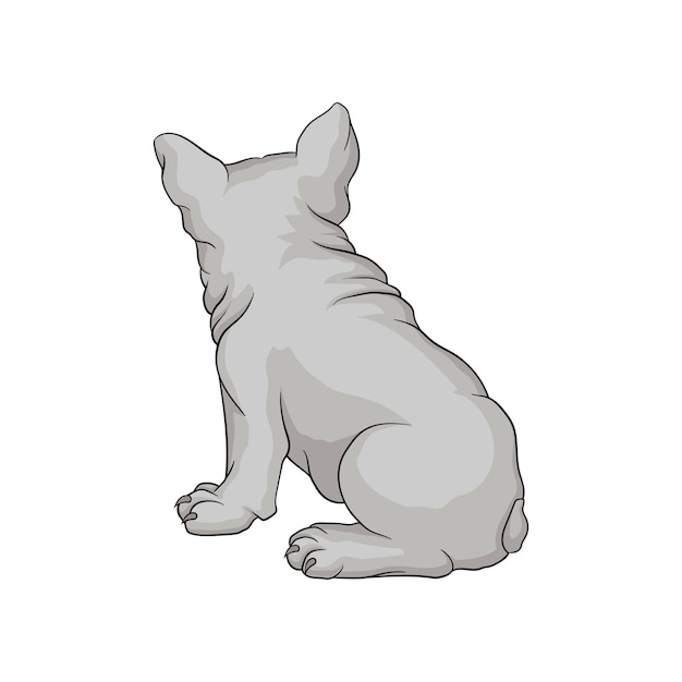 Rückansicht der französischen bulldogge oder des boston-terrier-welpen kleiner hund mit weißem, glattem fell cartoon-vektorsymbol für heimtiere