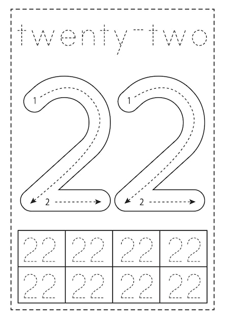 Rückverfolgungsnummer zweiundzwanzig vorschularbeitsblatt schwarz und weiß