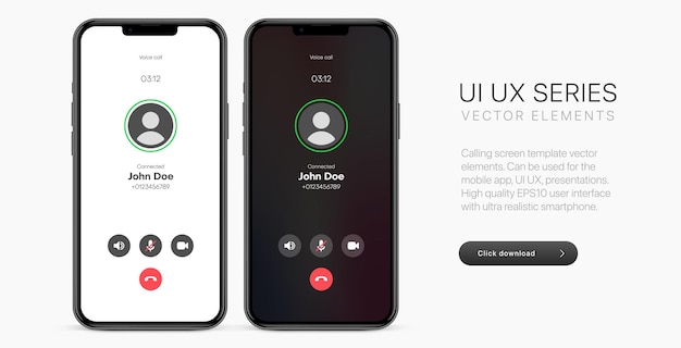 Rufen Sie App ui Voice Calling Screen Mockup für eingehende Anrufe mit hochwertigem Smartphone Stock-Vektor an