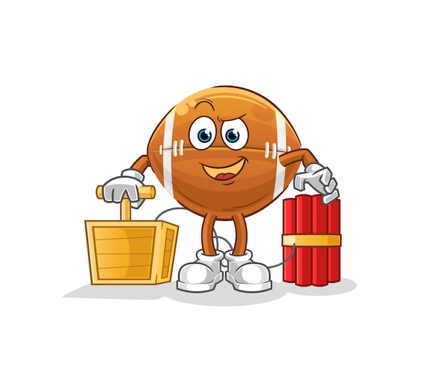 Rugby-Ball mit Dynamit-Zünder-Karikatur-Maskottchen-Vektor