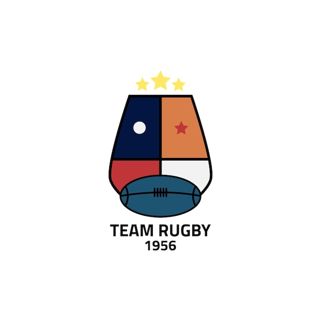 Rugby-club-emblem-logo mit schildform, gefüllt mit vier farben.