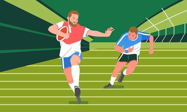Rugby-spieler konkurrieren im cross-field-match um den ball