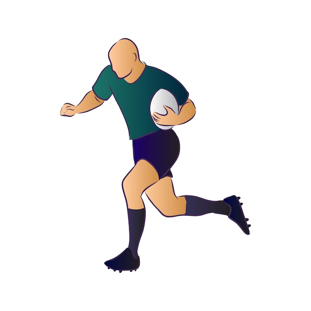 Vektor rugby-spieler-vektor-illustration. laufender mann mit ball in den händen. mannschaftssport