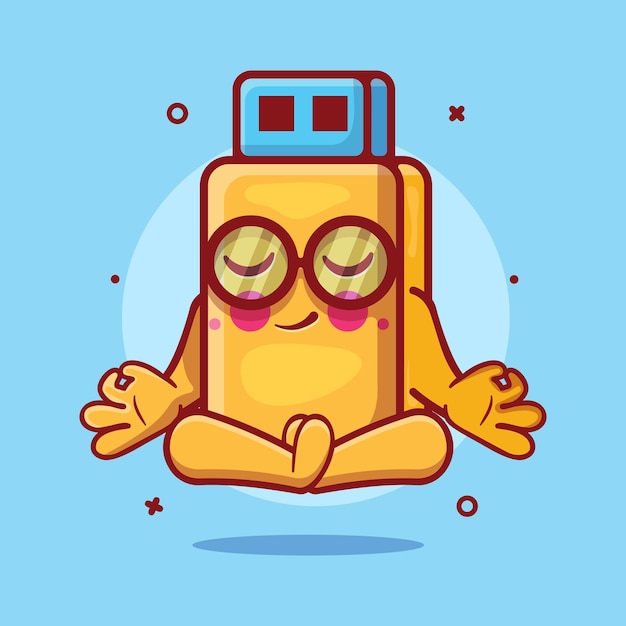 ruhiges Flash-Disk-Charakter-Maskottchen mit Yoga-Meditations-Pose isolierter Cartoon im flachen Design