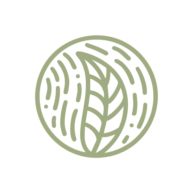 Runde Bio-Emblem in einem Kreis linearen Stil Tropische Pflanze grüne Blätter Logo Vektor abstraktes Abzeichen für die Gestaltung von Naturprodukten Blumenladen Kosmetik Ökologie Konzepte Health Spa Yoga Center