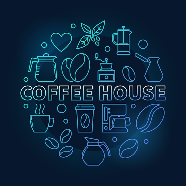 Runde blaue illustration des kaffeehauses symbol für das konzept des vektorcafés