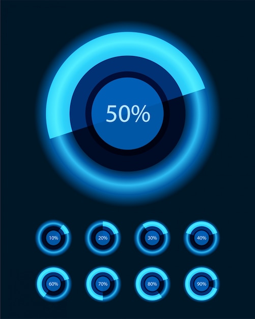 Runde diagramme und prozentvektorgestaltungselemente für infografikengeschäftsdarstellung