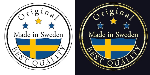 Runde Etiketten mit Flagge Original beste Qualität Vektor-Illustration der schwedischen Flagge