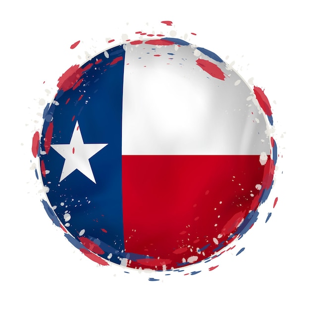 Runde grunge-flagge des us-bundesstaates texas mit spritzern in flaggenfarbe vektorillustration