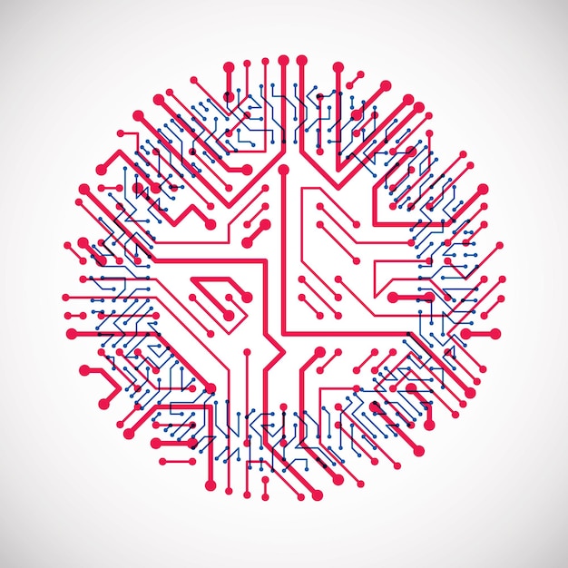 Runde Leiterplatte mit elektronischen Komponenten des Technologiegeräts. Computer-Motherboard kybernetische bunte Vektorabstraktion.