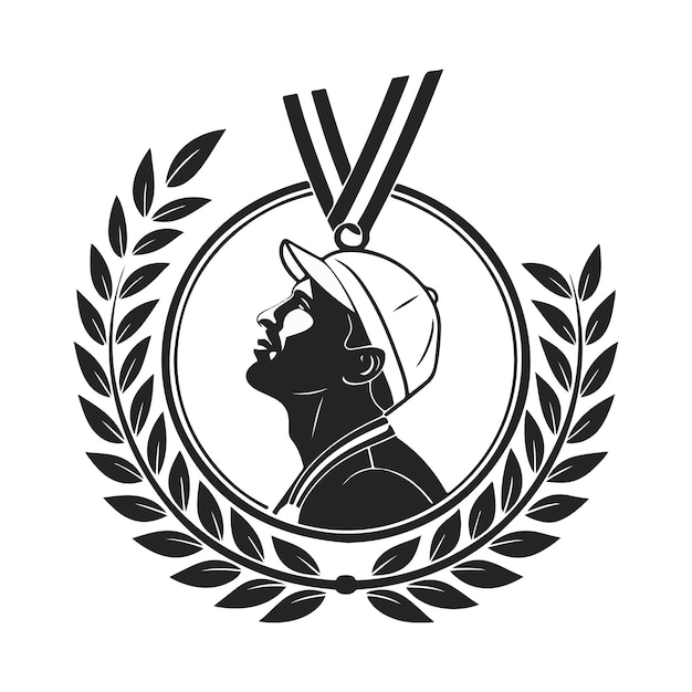 Runde Lorbeermedaille in massiver schwarzer Silhouette mit flacher, kreativer Form für leichte Verfolgung