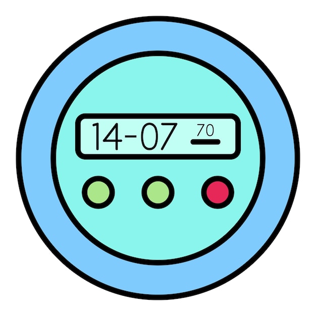 Rundes Digitaluhr-Symbol. Umriss des runden Digitaluhr-Vektorsymbols in der Farbe flach isoliert auf Weiß