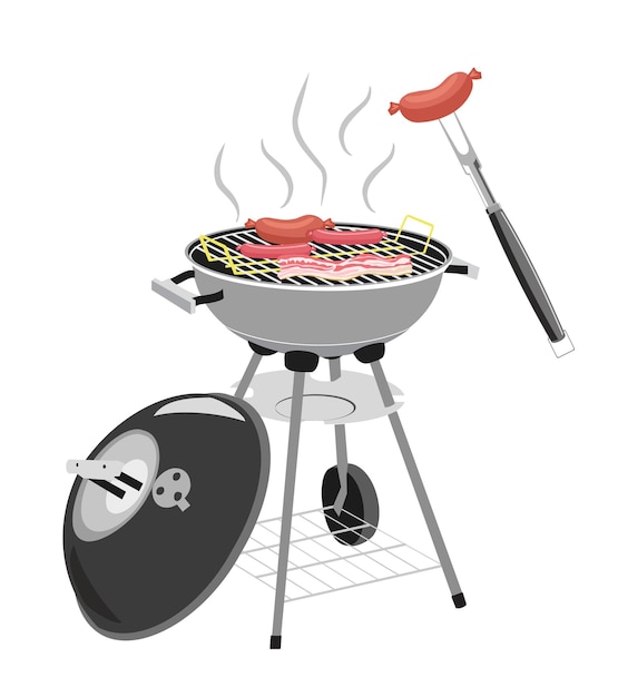 Rundes Grillgerät zum Grillen von Speisen Würstchen Speck gegrilltes Fleisch