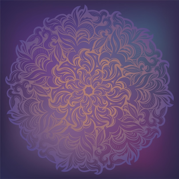 Rundes mandala auf verträumtem hintergrund mit farbverlauf durchscheinendes maschenmuster in form eines mandalas