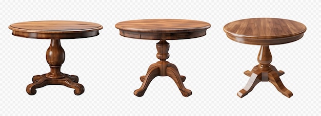 Rundes Vintage-Tischvektorsatz aus Holz