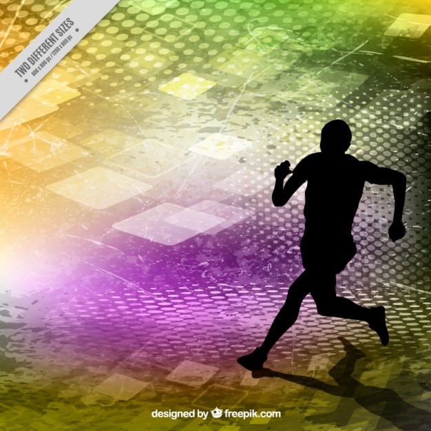 Runner silhouette auf farben abstrakten hintergrund