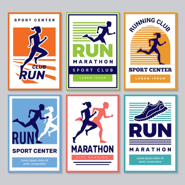 Running club poster. marathon gewinner sportler sportler fitness für gesunde menschen plakat sammlung