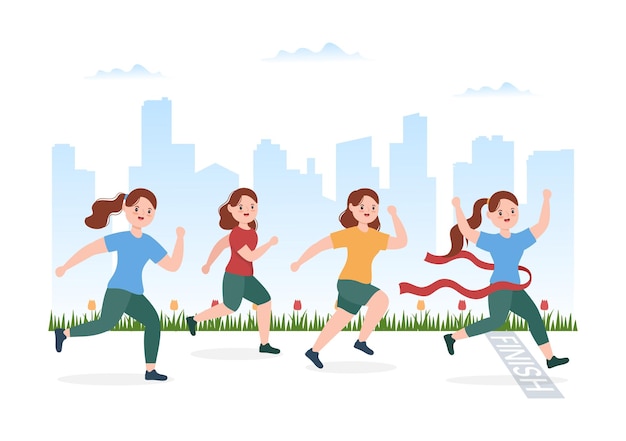 Running racing vorlage handgezeichnete cartoon flache illustration menschen joggen