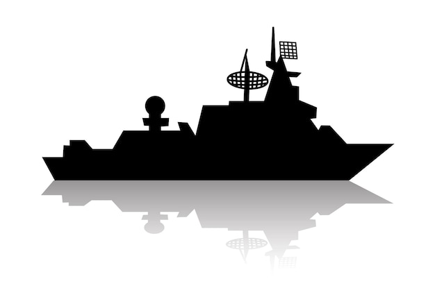 Russische kriegsschiffsilhouette isoliert auf weiß