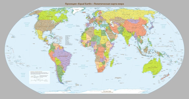 Russische sprache politische karte der welt gleichwertige erdprojektion