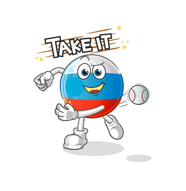 Russland-flagge, die baseballvektor wirft. zeichentrickfigur