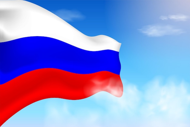 Russland-flagge in den wolken. vektorfahne weht am himmel. realistische flaggenillustration des nationaltags.