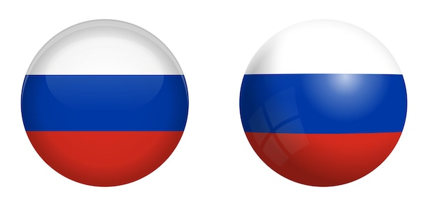 Russland-Flagge unter 3D-Dome-Taste und auf glänzender Kugel / Kugel.