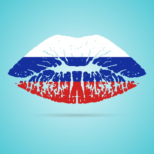 Russland-flaggen-lippenstift auf den lippen lokalisiert auf einem weißen hintergrund-vektor-illustration