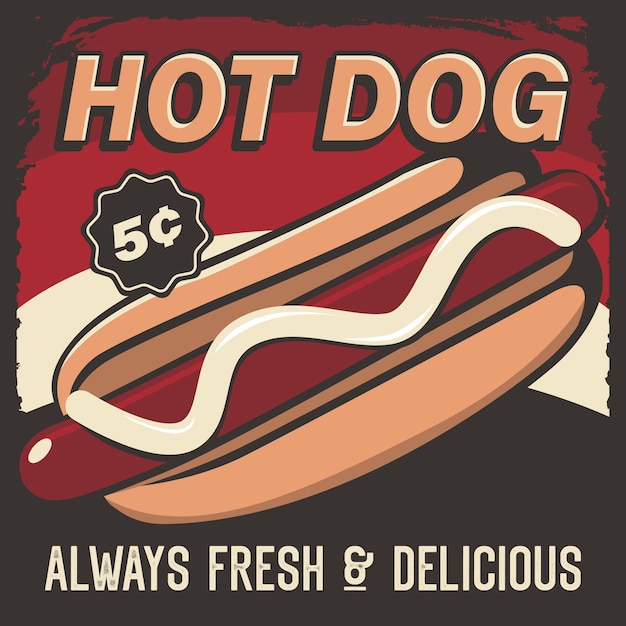 Vektor rustikaler vektor des hot dog signage poster retro