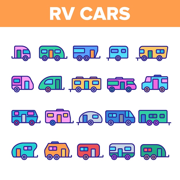 Rv camper cars fahrzeug icons set