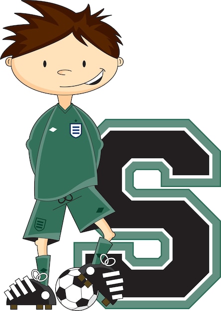 S steht für fußballspieler-alphabet, das pädagogische sportillustration lernt