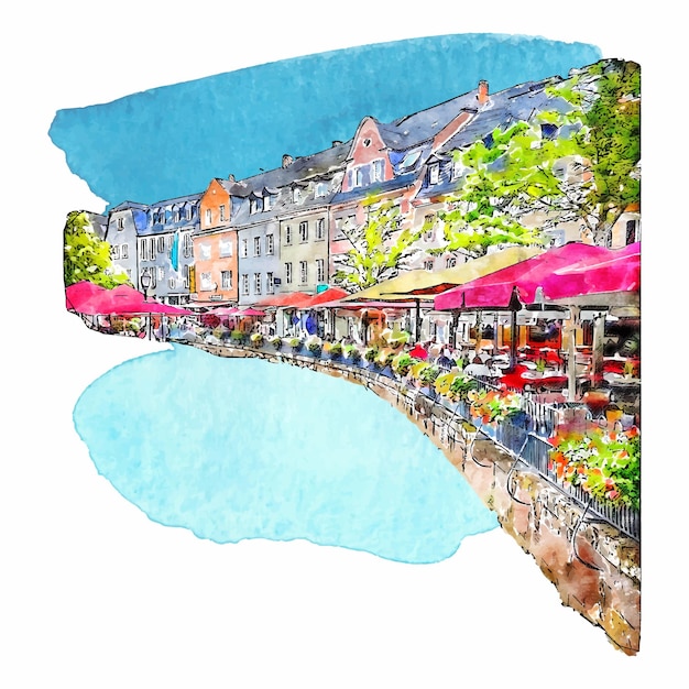 Vektor saarburg deutschland aquarell handgezeichnete illustration isoliert auf weißem hintergrund