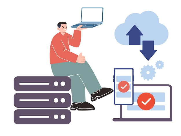 Saas-Software als Dienstingenieur Sysadmin Synchronisierung von Daten mit dem Cloud-Anwendungsserver