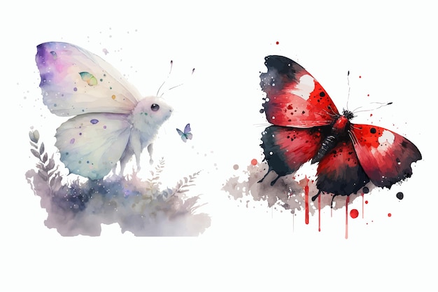 Safari Animal Set bunte Schmetterlinge im Aquarell-Stil Isolierte Vektorillustration