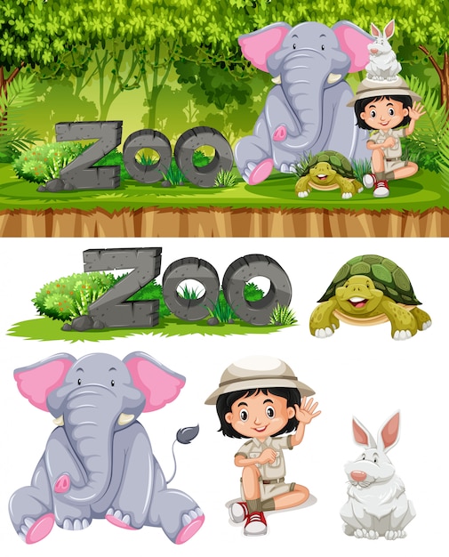 Safari mädchen und zootiere