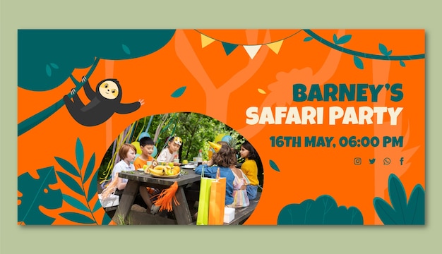 Vektor safari-party mit horizontaler banner-vorlage für wilde tiere