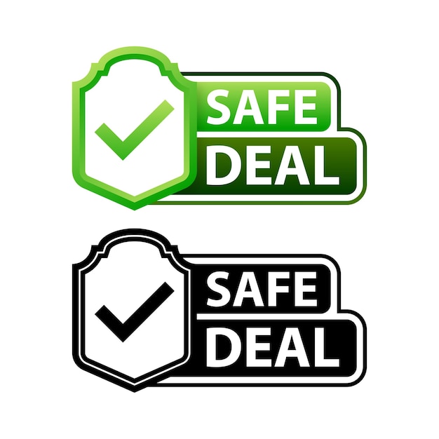 Vektor safe deal label internationale vereinbarung maximale sicherheit und schutz bei jeder transaktion