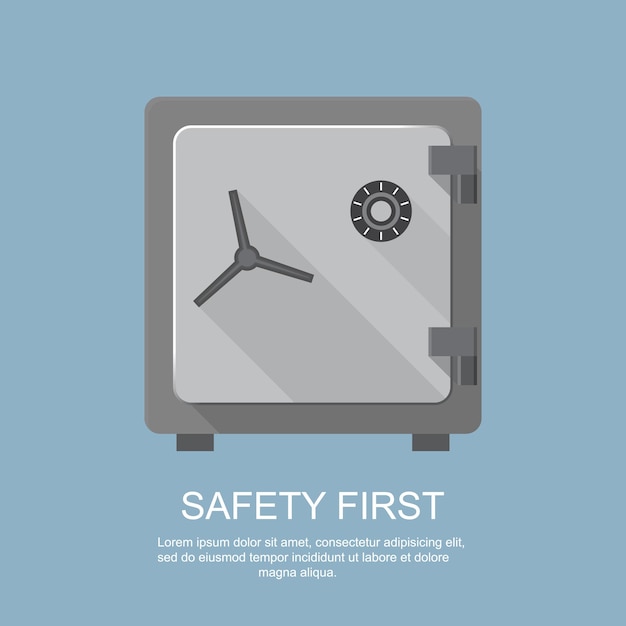 Safe-symbol sicherheit zuerst flaches design langer schatten vektor-illustration sicherheitssafe