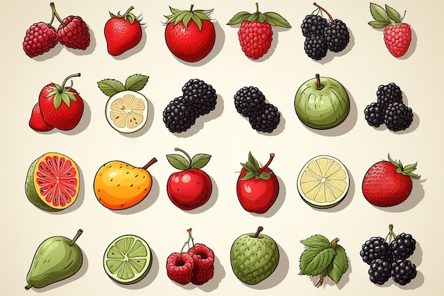 Vektor saftige früchte auf weißem hintergrund grafische illustration hintergrund