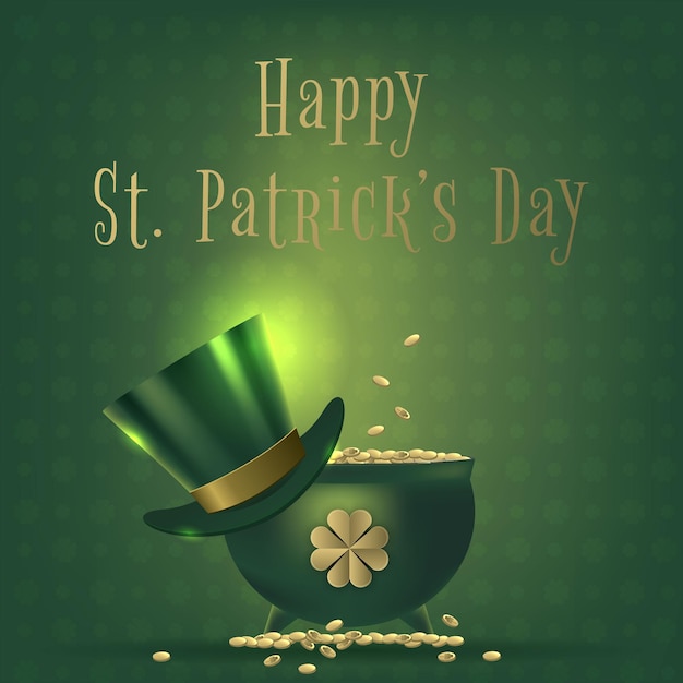 Vektor saint patrick day banner mit kessel und hut. vektor-illustration