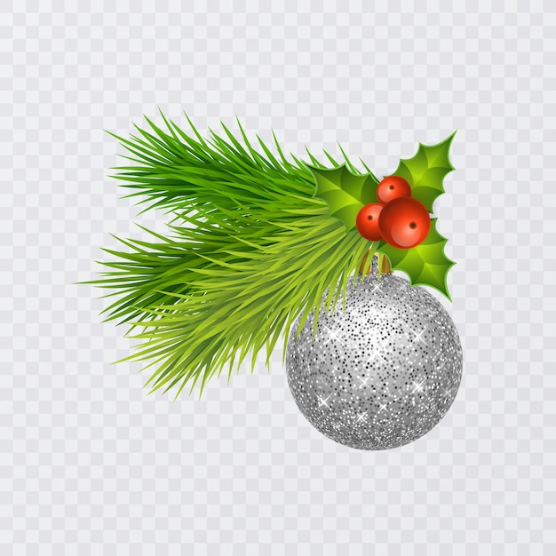 Saison Realistische Weihnachtsbaumzweige verziert mit Beeren und Weihnachtsbaumspielzeug