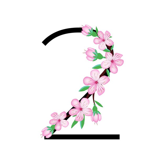 Sakura Blüte rosa kleine Blume Alphabet für die Gestaltung von Karte oder Einladung Vektor Kirsch Blütenzweig Illustrationen isoliert auf weißem Hintergrund für den Frühling Design