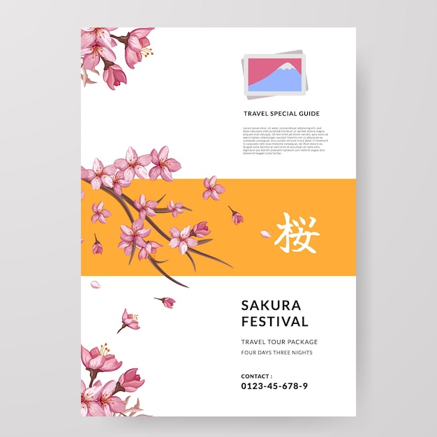 Sakura-festival-kirschblüten-japan-reiseleiter-plakatreise ins ausland mit blumenillustration