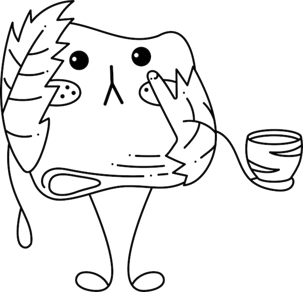 Vektor sakura mochi character4 niedliche sakura mochi-figuren mit einer tasse tee doodle-cartoon-vektorillustration