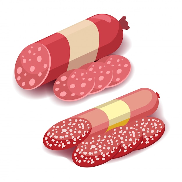 Salamiikone in der flachen Art, geräucherte geschnittene Wurst.