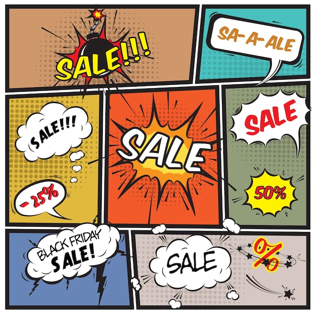 Sale-Elemente mit Comic-Stil